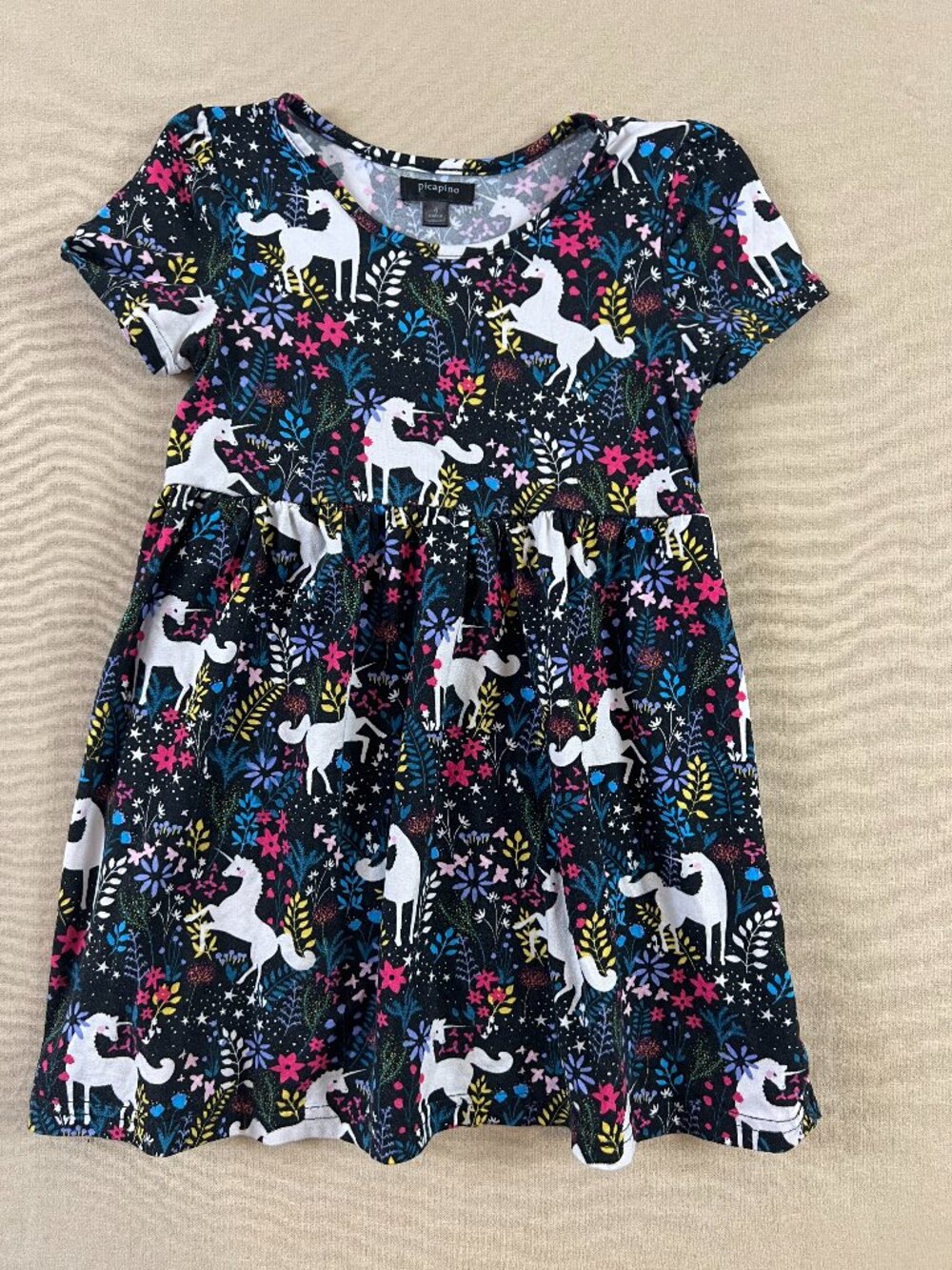 Picapino Black Unicorn Dress Size 4 Fantasy Magical Kidcore Floral